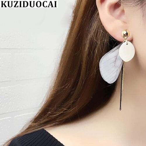 Kuziduocai New Fashion Jewelry Shells Metal Tassel Dragonfly Wings Keep Color Stud Earrings For Women Statement Brincos E-382