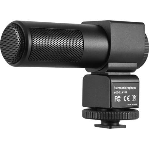 M101 Stereo Microphone Back Electret Condenser Microphone Video Recording Interview Microphone with Windscreen for DSLR Cameras