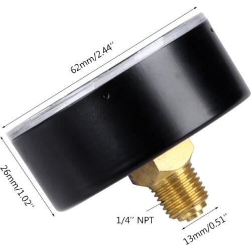 Metal 1/4"NPT 2.3" Face 6 Bar Water Mini Dial Air Compressor Meter Hydraulic Pressure Gauge Manometer Pressure Tester Back Mount