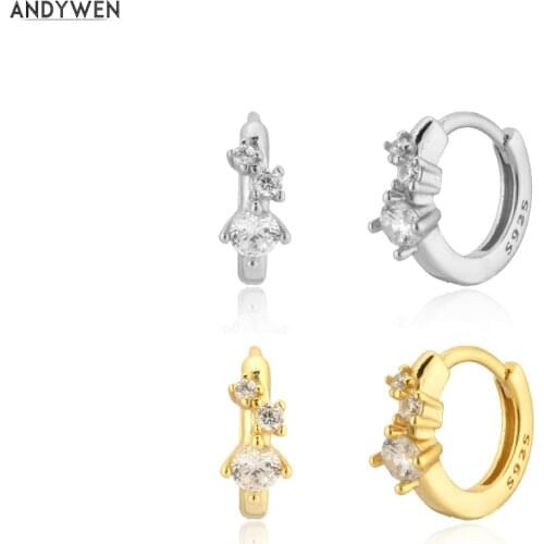 ANDYWEN 925 Sterling Silver 7mm Zircon CZ Huggies Fashion Fine Jewelry Piercing Rock Punk Luxury Women Wedding Clips Piercing