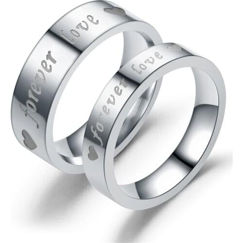 Fashion Silver-Color "Forever Lover "Couple Rings for Lovers Jewelry Accessories Heart Stainless Steel Engagement Wedding Band