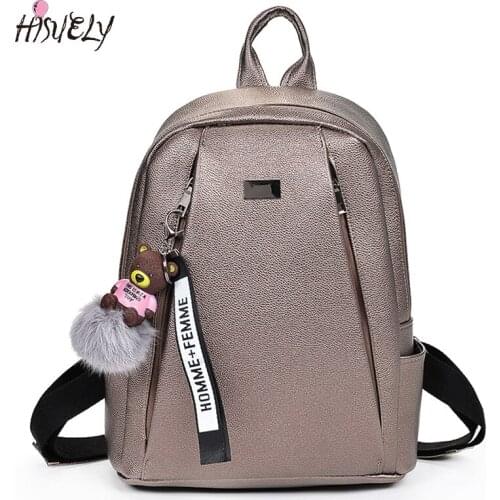 2021 Fashion Gold Leather Backpack Women Black Vintage Large Bag For Female Teenage Girls School Bag Solid Backpacks mochila