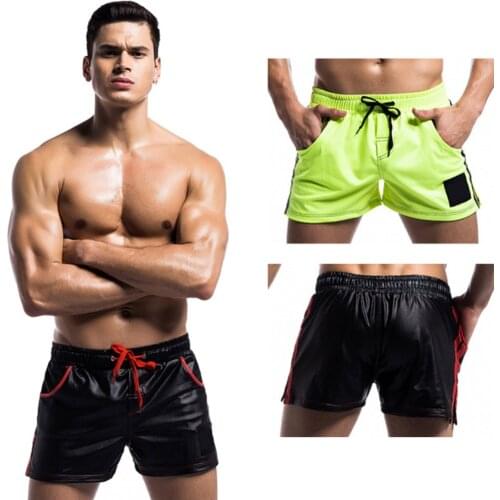 Men Faux Leather Underwear Home Casual Fashion Running Fitness Shorts -OPK