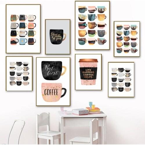 But First Coffee Watercolor Cups Poster Cafe Kitchen Prints Nordic Canvas Painting Wall Art Pictures Living Room Home Decor