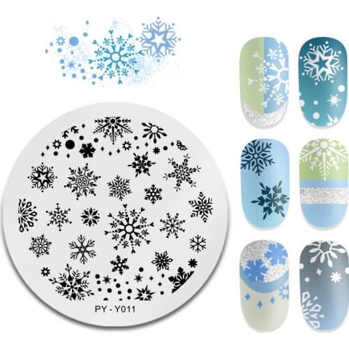 PICT You Snow Winter Round Nail Stamping Plates Nail Art Stamp Plate Design DIY Plate Stainless Steel Stencil Tools