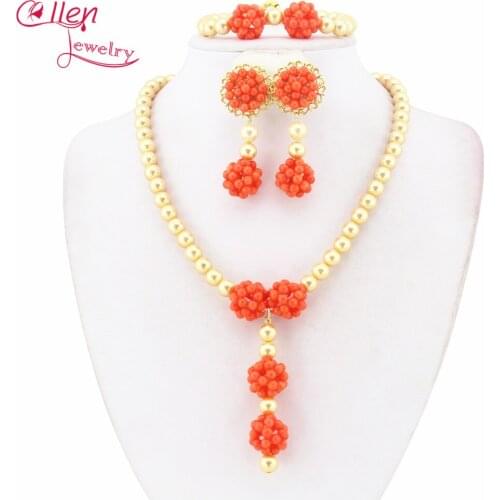 Simple and Fashion African Coral beads Jewelry Set Coral Beads Necklace Set Nigerian Wedding Beads Jewelry Set TL1802