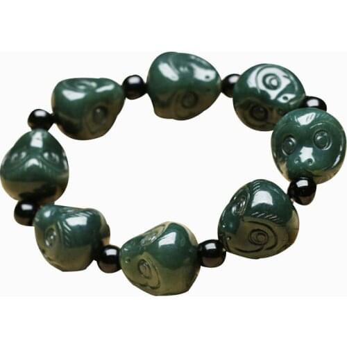 DROP SHIPPING NATURAL XINJIANG HETIAN JADE BRACELETS LUCKY AMULET MONKEY HEAD BRACELET FOR WOMEN MEN