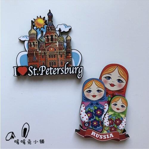 Russian Travel St. Petersburg Matryoshka Wooden Fridge Magnet Sticker