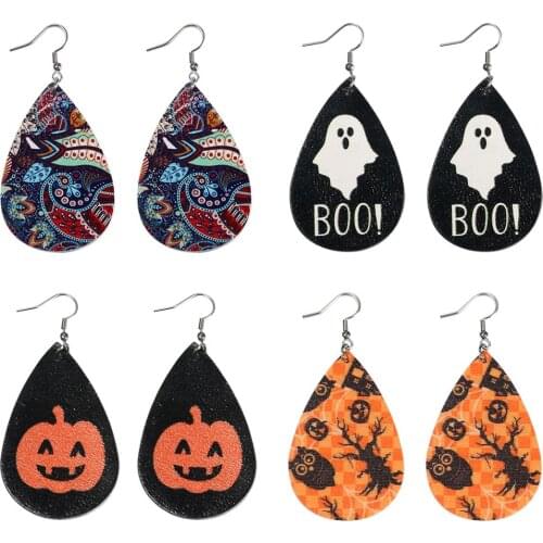 BONISKISS New 4pairs/set Halloween Pattern Ghost Skull Pumpkin Face Dangle Earrings for Women Halloween Decoration Jewelry Gifts