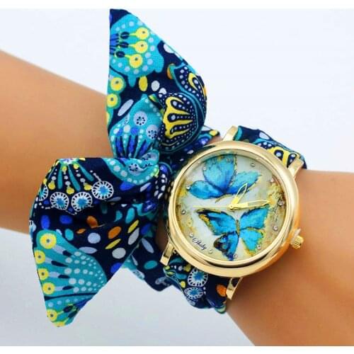 Shsby New Design Ladies Butterfly Cloth Wristwatch Women Dress Watch High Quality Fabric Watch Sweet Girls Bracelet Watch