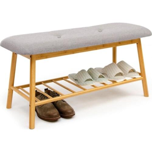 Solid wood shoes bench European modern minimalist shoe rack stool fabric bed tail dressing stool