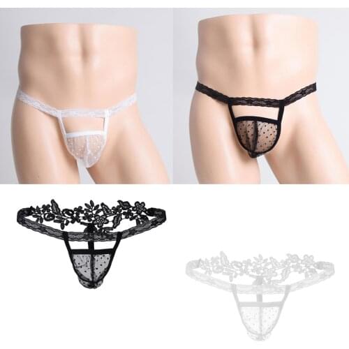 2pcs Man Thong Man Lingerie G-string Thong Open String T-back Briefs Panties Erotic Lace Underwear Gay Underwear