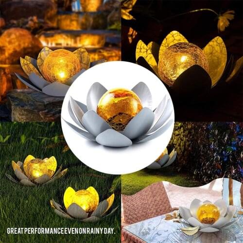 LED Solar Lotus Light Cracked Glass Ball Lamp Garden Decoration Outdoor Waterproof Romantic Art Decor For Garden Yard Lawn Pool
