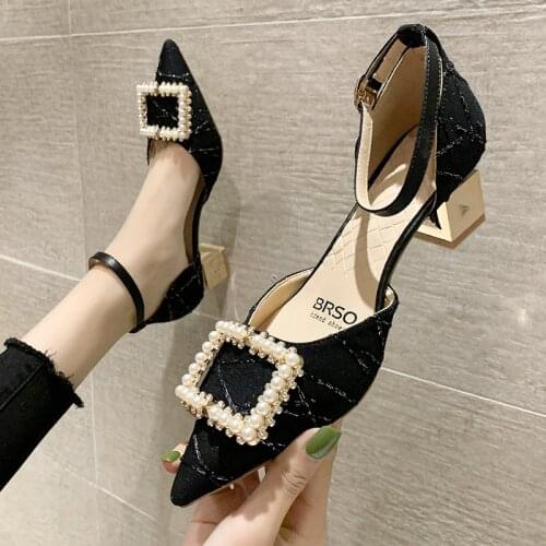 Womens Shoes 2021 Summer Luxury Ladies Pumps Square Buckle Fashion Casual Sexy Bling High Heels Zapatos De Mujer Plataforma