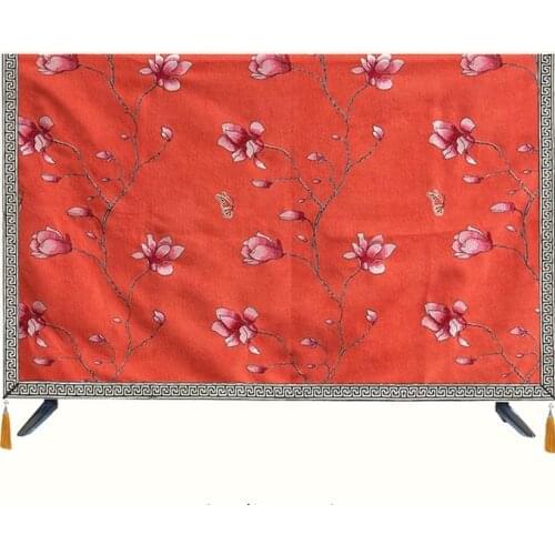 Custom Embroidery Magnolia Flower TV Set Dust Covers Chinese Hanging Desktop LCD TV Cotton Linen Protection Sets Cover Cloth