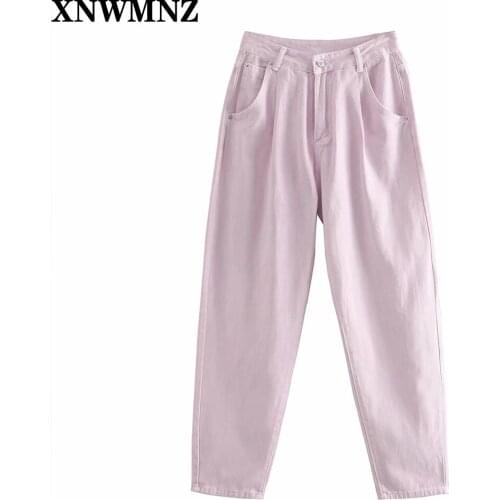 XNWMNZ ZA 2020 fashion women loose harm jeans pants boy friend style long trousers pockets zipper loose high street female pants