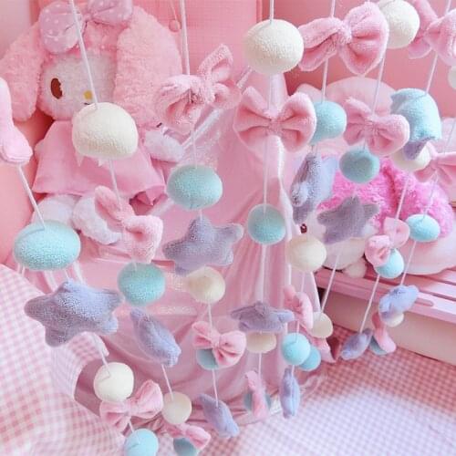 Lovely Pink Stars Bow Hanging Curtain Girls Bedroom Childrens Room Hanging Curtain Partition Curtain Decor
