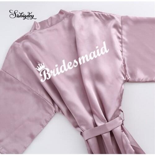 Sisbigdey new mauve bathrobe satin robe women bride getting ready sister wedding party crown design bridesmaid robes