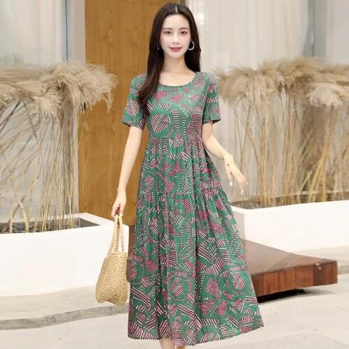 2020 Women Plus Size Boho Dress Long Maxi Sundress Party Dress Elegant Vestidos Print O-neck High Waist Short Sleeve