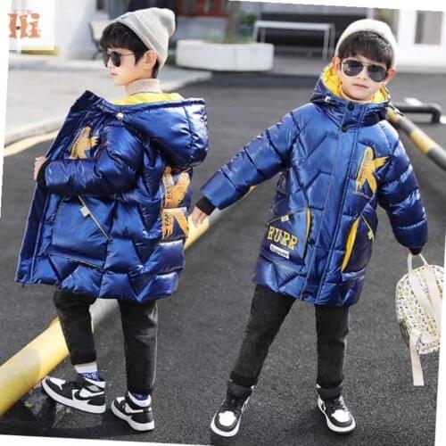 Boys Winter Warm Parka Padded Jacket Thickened Long Children Padded Hooded Coat Kids Casual Outwear Plus Cashmere 6 8 10 12 Year