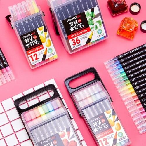 12/18/24/36Pcs Colors Art Markers Watercolor Brush Pen Dual Tip Brush Pens Drawing Painting Sketch Marker Pens Art Supplies