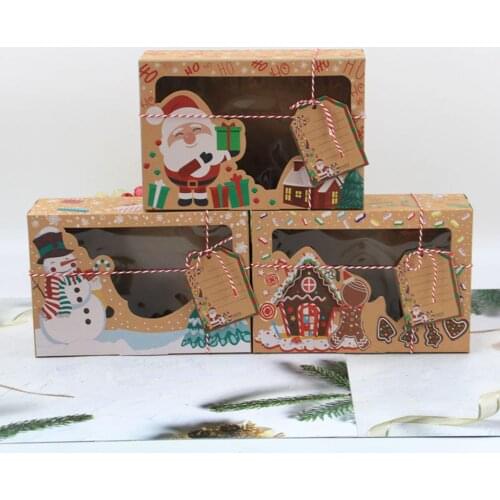 12Pcs Christmas Candy Biscuit Chocolate Paper Cardboard Gift Box Kraft Paper Cookie Cake Boxes Party Favor Box Cake Packagings
