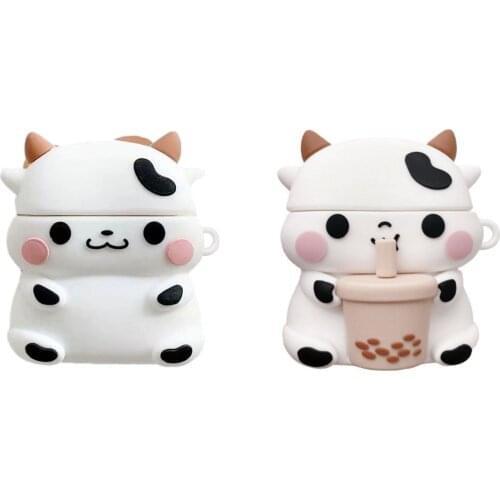 3D Cute Cow Earphone Cover For Apple AirPods Cute Case Silicone Air Pods Pods2 Accessories Airpods 2 Keychain