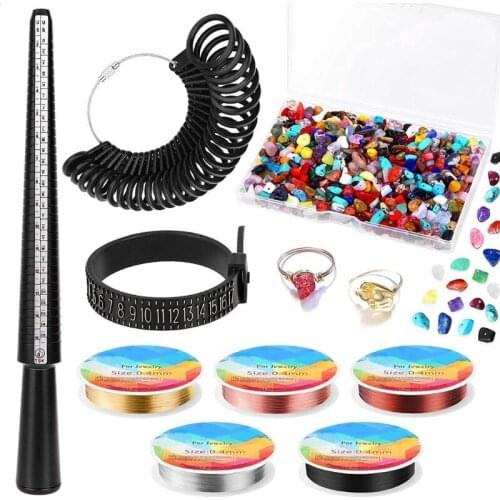 400 Pieces Gemstones Beads with Ring Sizer Mandrel Belt Gauge Set Couple Rings Name Bracelet Pendants Making Accessories