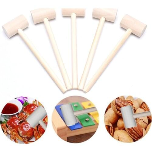 5pcs Solid Wood Mini Hammers Hitting Hammer Cake Mallet Kids Educational Toy (Round)