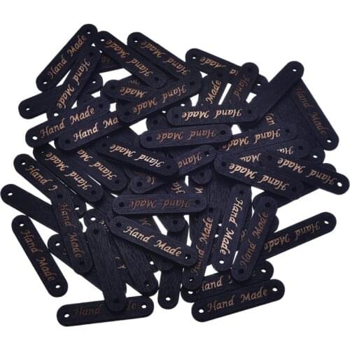 50Pcs/100pcs Black "Hand Made" Letter Carved Wood Button Decorative Wooden Buttons For Clothes Decor Scrapbooking Craft DIY