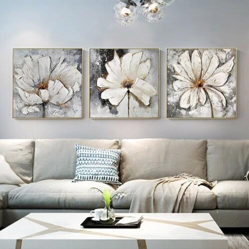 Abstract Poster Prints Canvas Painting Wall Art White and Golden Modern Flower Pictures For Office Room Nordic Home Decor