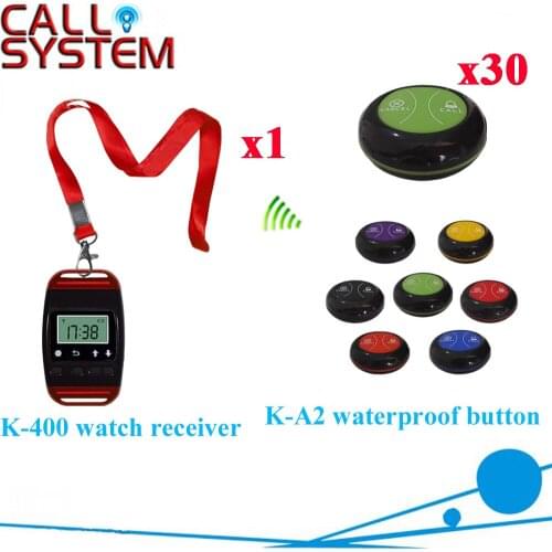 Wireless Calling Service System Ycall Remote Waiter Watch 2keys Bell Call Transmitter DHL Free Shipping(1 watch+30 call button)