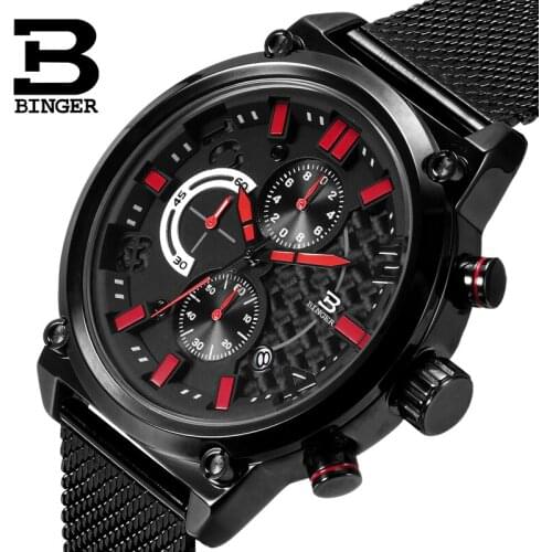 BINGER Watch Men Switzerland Luxury Brand Men Watches Chronograph Wristwatches Male Quartz waterproof relogio Sport clock B8208