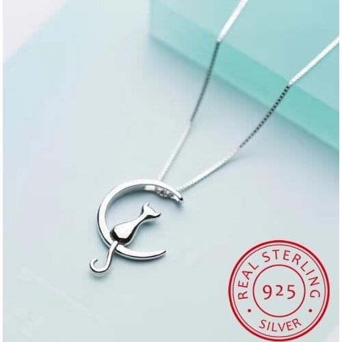 Pure 925 Sterling Silver Cat Charm Pendant Necklaces for Women New Fashion Jewely Small Chokers Necklaces Fine Jewelry