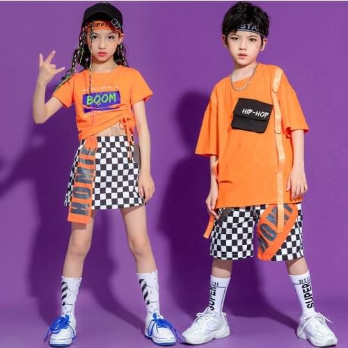 Kid Hip Hop Clothing Graphic Tee Oversized T Shirt Crop Top Streetwear Checkered Summer Shorts Skirt for Girls Boy Dance Costume