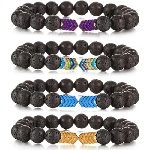 8MM Lava Rock Beads Arrow Diffuser Bracelet Men Women Elastic Bracelets Bangles Energy Wristband Homme Yoga Jewelry Friend Gifts