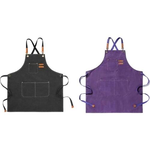 Canvas Kitchen Apron for Men Women Chef Cooking Apron Cross Back 3 Pockets