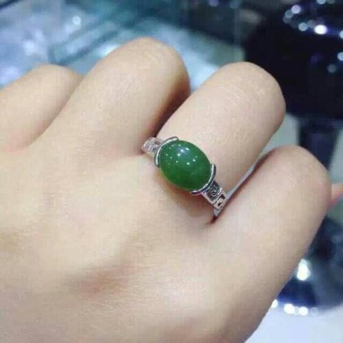 Natural green jasper gem Ring Natural gemstone Ring S925 sterling silver trendy simple round Hollow women party gift Jewelry