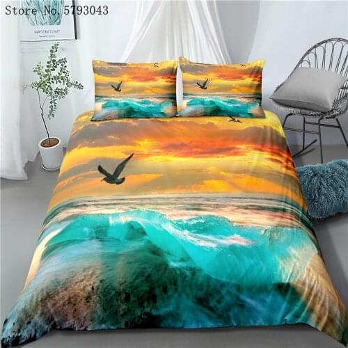 2/3 Pieces Sea Ocean Landscape Bedding Set 3D Print Scenery Duvet Cover Home Custom Bed Quilt Cover Dropshipping Bed Cover Set