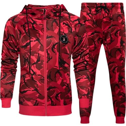 Camouflage Sweatshirts Jacket + Pants Sets Camo Men Tracksuit Hooded Outerwear Hoodie Set 2 Pieces Autumn Clothing Male Fitness