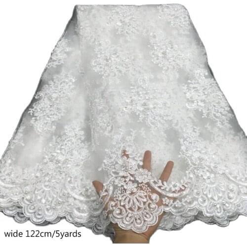 High quality 3D beads african flower lace fabric Embroidered 5 yards lace fabric sewing DIY trim applique Ribbon guipure dress