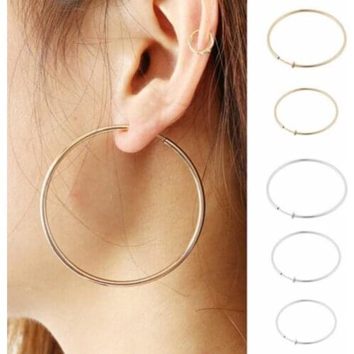 LNRRABC Hot diameter 4cm/5cm/6cm Ear Clips Rings Punk Women Non-Pierced Hoop Earrings Spring Goth Fake Clip-On Circle Earrings