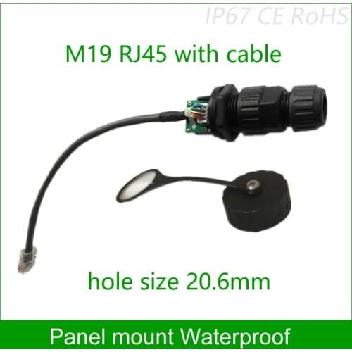 M19 RJ45 with Ethernet cable panel mount waterproof connector with waterproof head dustproof cap