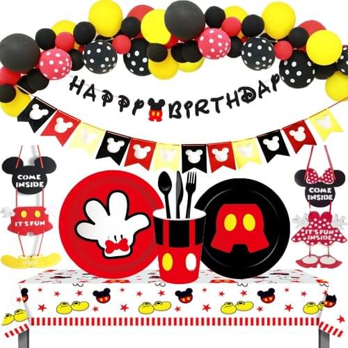 Boy Girl Mickey Minnie Mouse party Baby Shower princess girl boy Balloon Cartoon red black yellow mickey Disposable Tableware