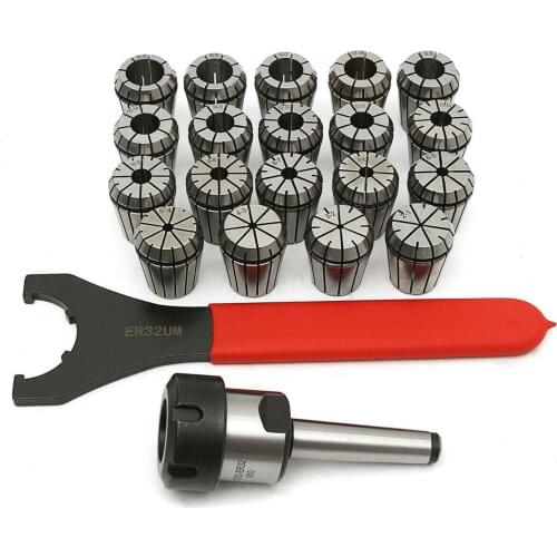 19 Pcs Milling Cutter MT2 ER32 M10 Collet Set MT2 Shank Chuck Holder & Spanner For Milling Machine W 250mm Machinery Accessories