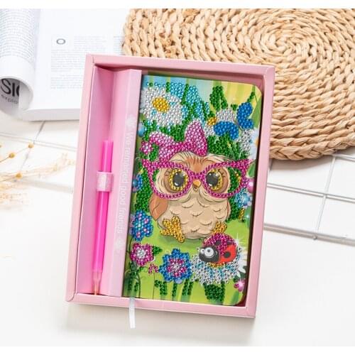 Update Diamond Painting Notebook Diary 80 Pages DIY Cartoon Owl Diamond Embroidery Cross Stitch Diary Book For Kid With Gift Box