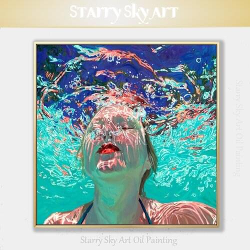 Gifted Artist Hand-painted High Quality Diving Lady Oil Painting on Canvas Beautiful Swimming Girl Oil Painting for Living Room