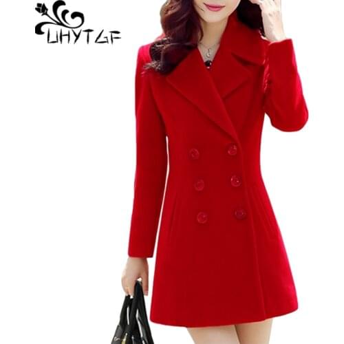 UHYTGF Quality Imitation Cashmere Autumn Winter Woolen Coat Women Fashion Double Breasted Loose5XL Plus Size Jacket Outwear 1388