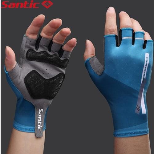 Santic Shockproof Microfiber Pad Cycling Gloves Half Finger Sports Gloves Men Summer Bicycle Gym Fitness Gloves MTB Bike Use