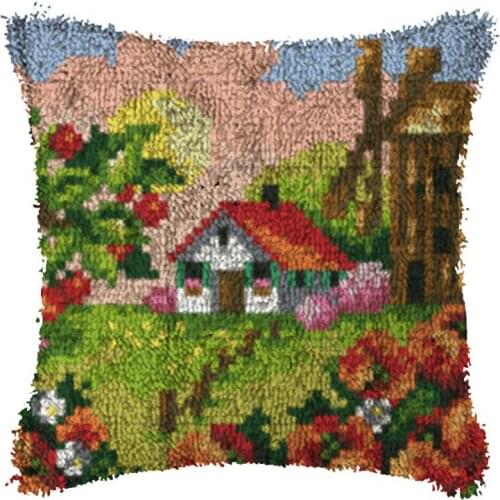 Landscape DIY Latch Hook Rug Kit 3D Segment Embroidery Pillow Wool Cross Stitch Carpet Set Crafts